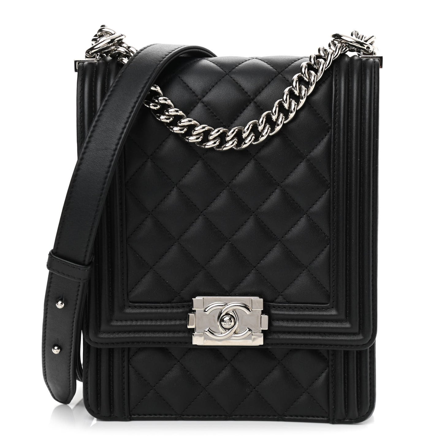 Calfskin Quilted North South Boy Flap Black