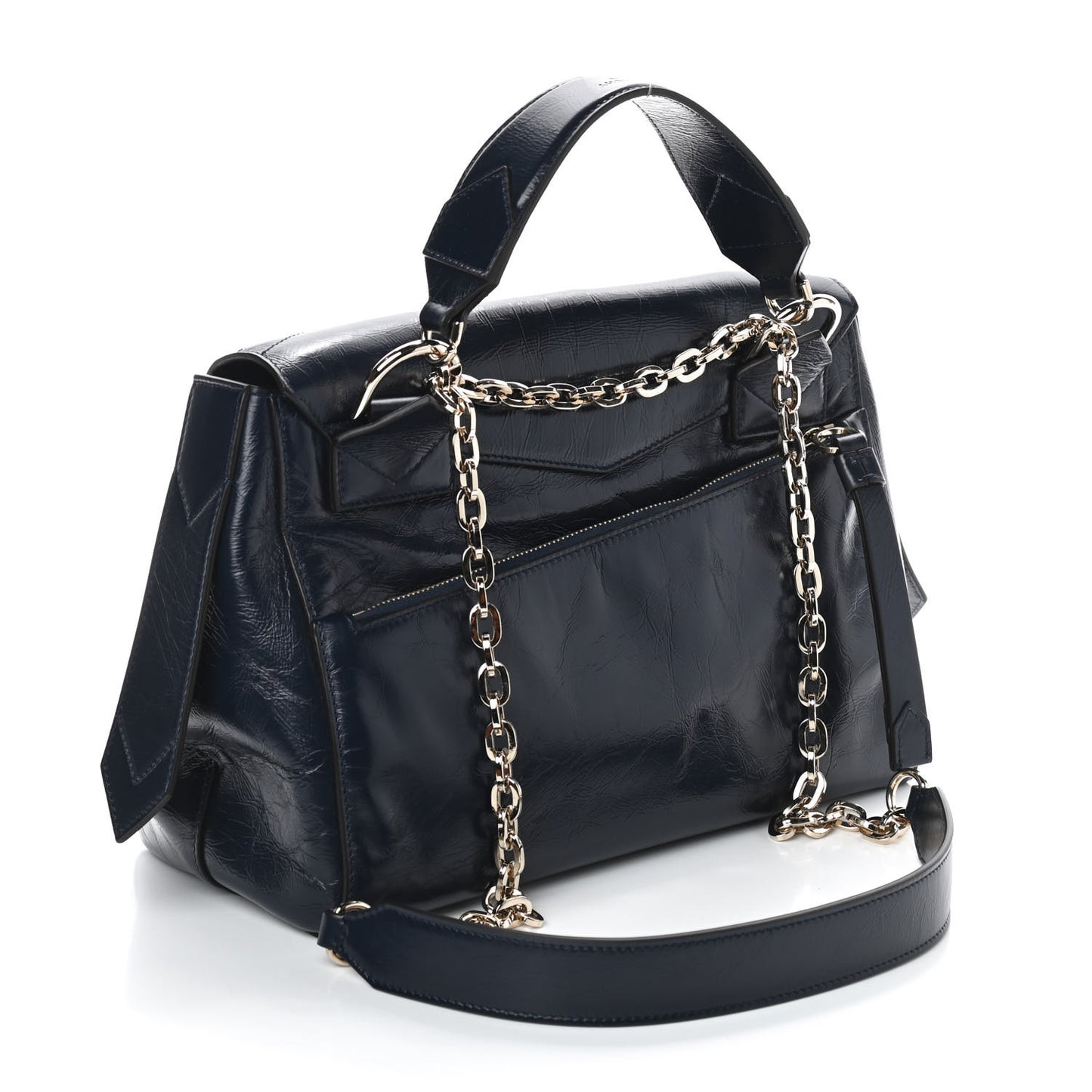 Creased Patent Calfskin Medium ID Flap Navy Blue
