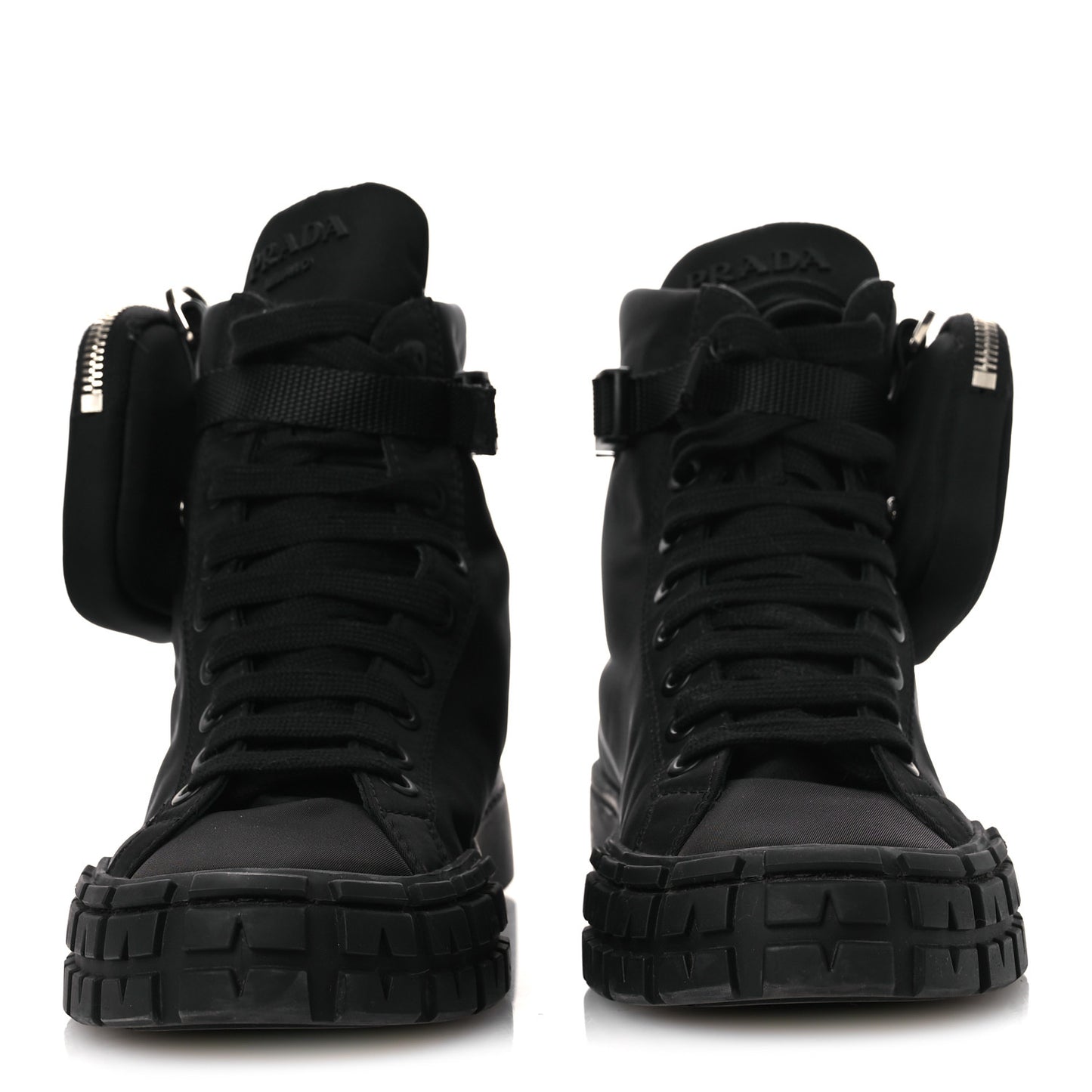 Re-Nylon Gabardine Triangle Womens Wheel Pouch Pocket High Top Sneakers 38 Black