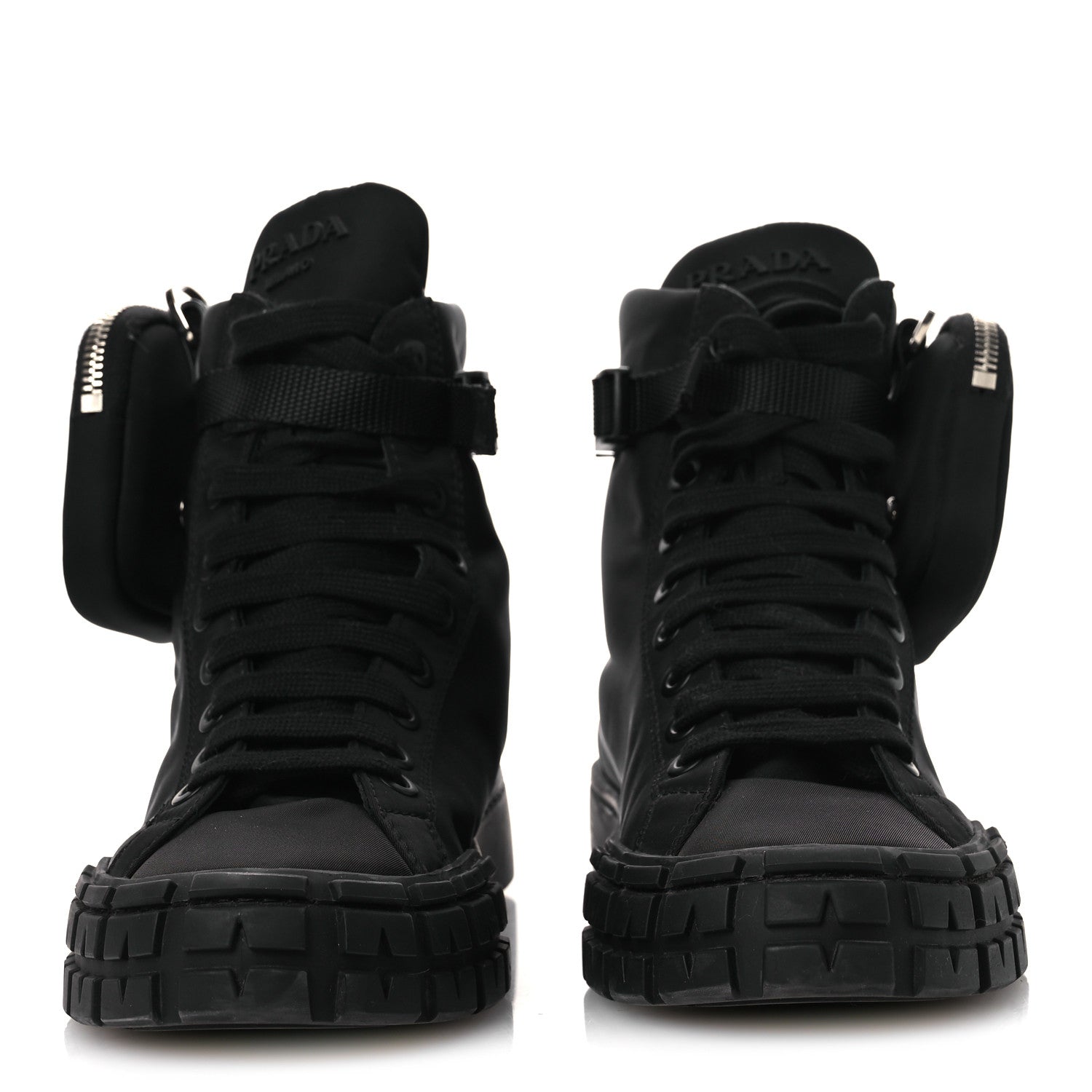 Prada Re-Nylon Gabardine Triangle Womens Wheel Pouch Pocket High Top Sneakers 38 Black 3 of 12