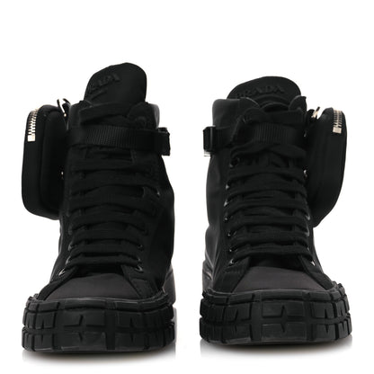 Prada Re-Nylon Gabardine Triangle Womens Wheel Pouch Pocket High Top Sneakers 38 Black 3 of 12