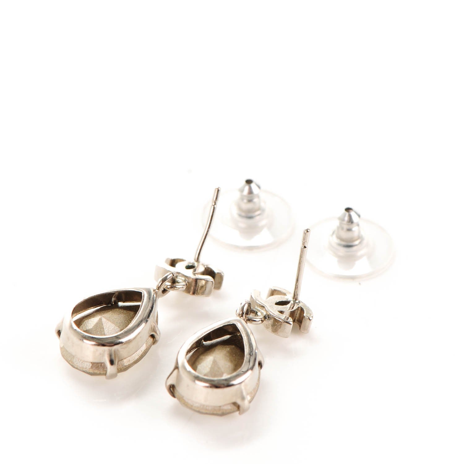 Chanel CC Crystal Teardrop Dangle Earrings Silver 3 of 5