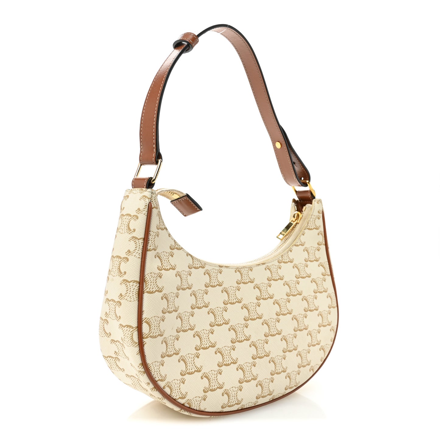 Canvas Calfskin Ava Triomphe Shoulder Bag White