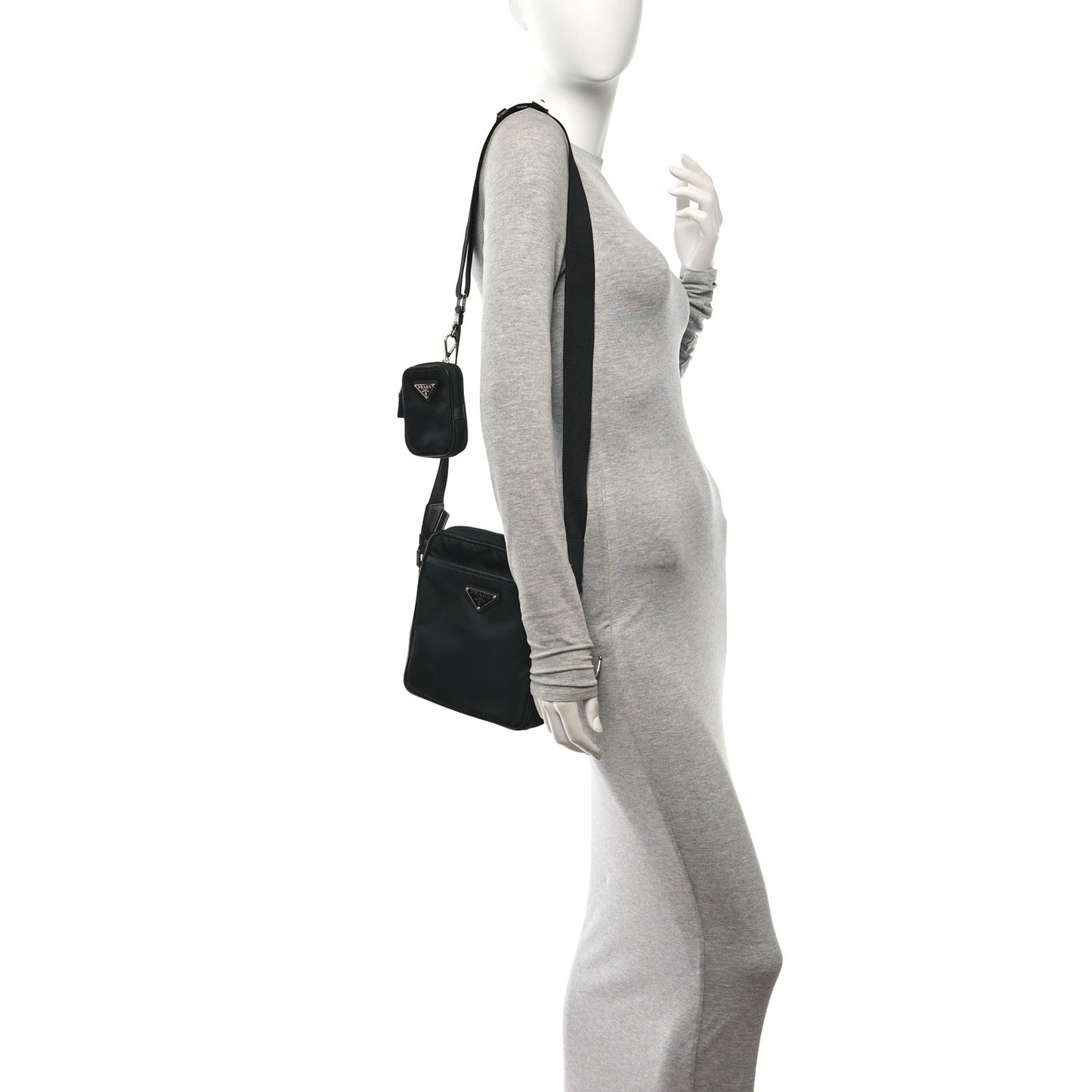 Tessuto Nylon Saffiano Pocket Messenger Shoulder Bag Black