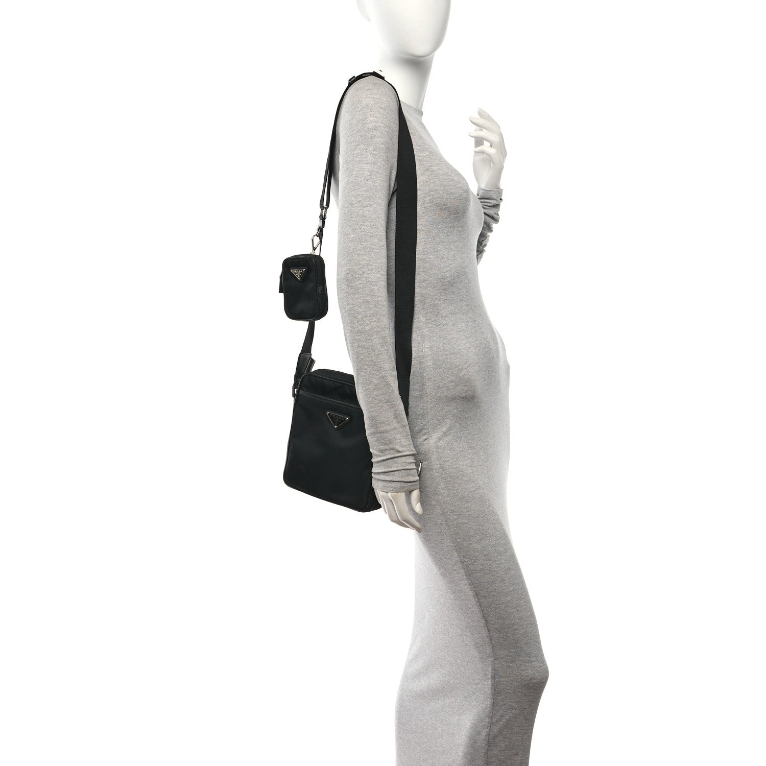 Prada Tessuto Nylon Saffiano Pocket Messenger Shoulder Bag Black 2 of 15