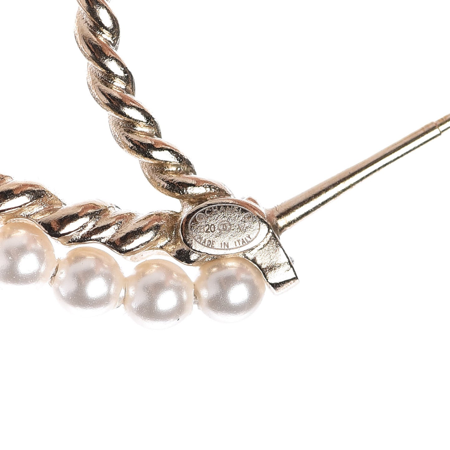Crystal Pearl CC Drop Hoop Earrings Gold Pearly White