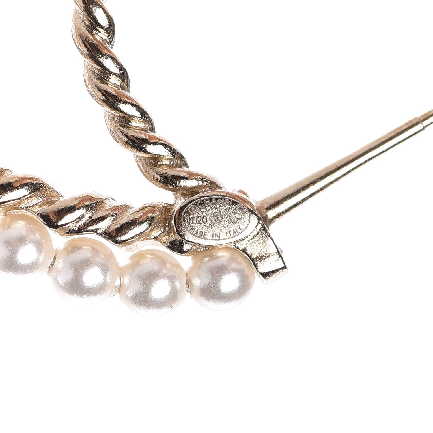 Chanel Crystal Pearl CC Drop Hoop Earrings Gold Pearly White 4 of 5