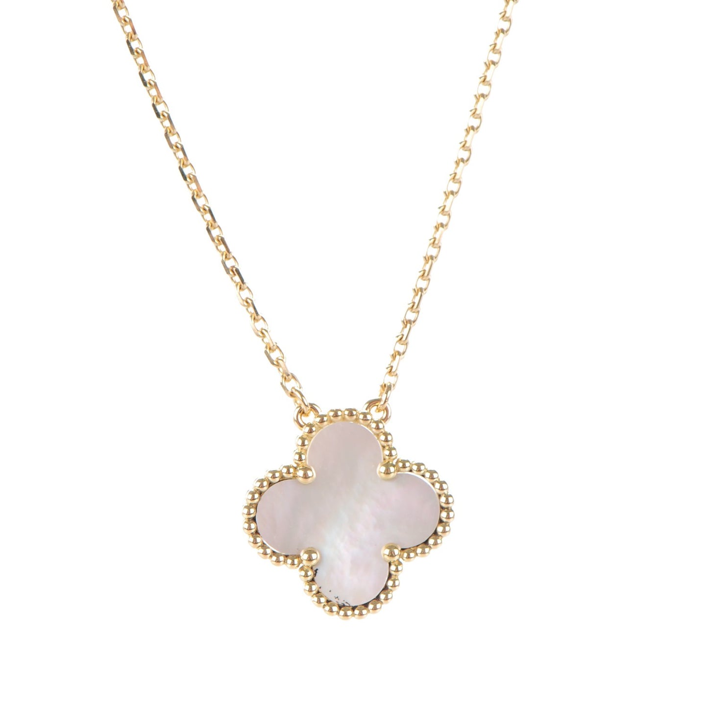 18K Yellow Gold Mother of Pearl Vintage Alhambra Pendant Necklace