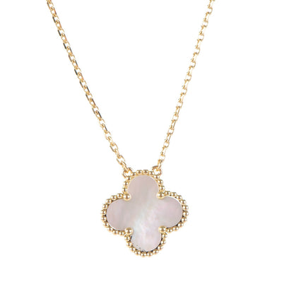 Van Cleef & Arpels 18K Yellow Gold Mother of Pearl Vintage Alhambra Pendant Necklace 3 of 4