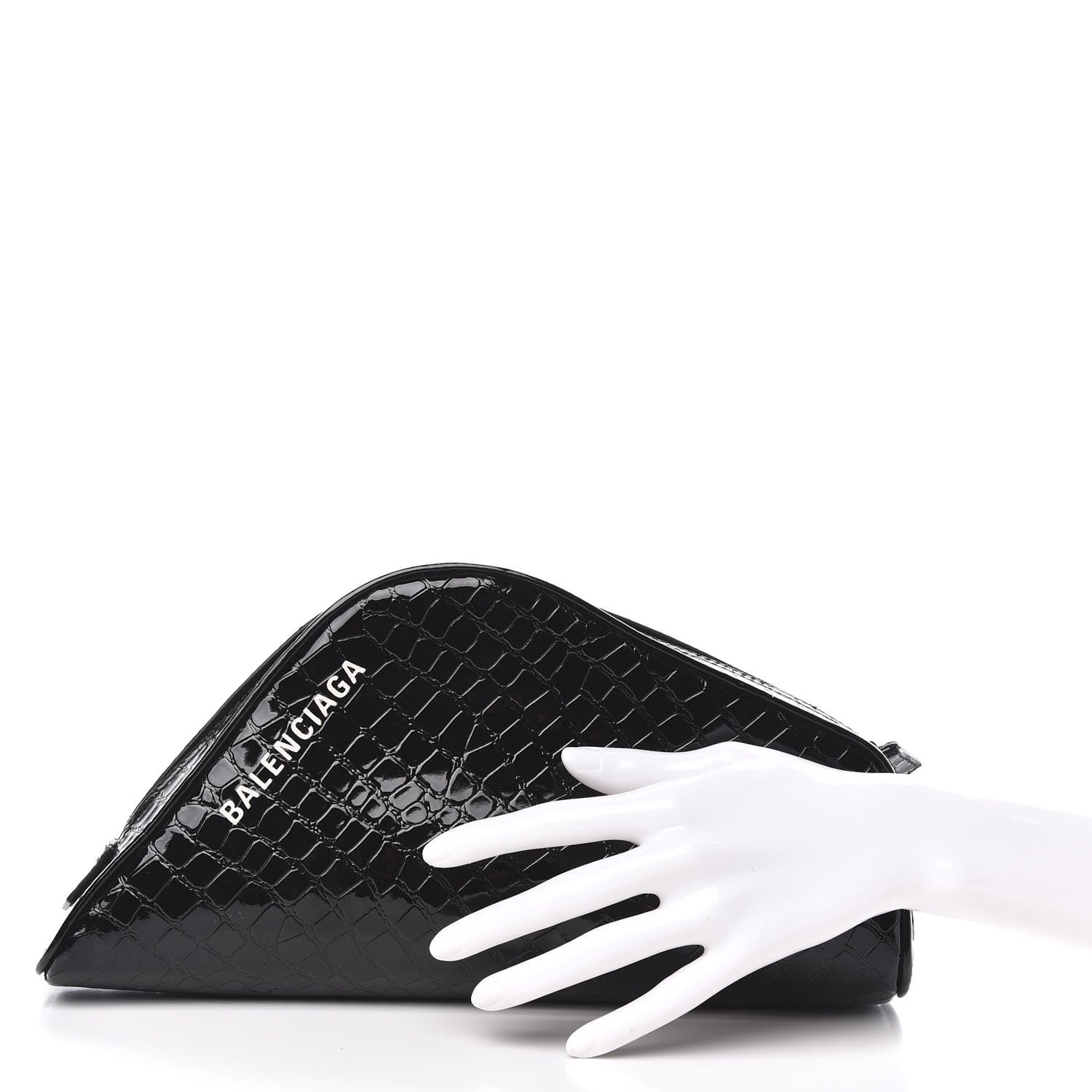 Balenciaga Calfskin Crocodile Embossed Clutch Black 2 of 7