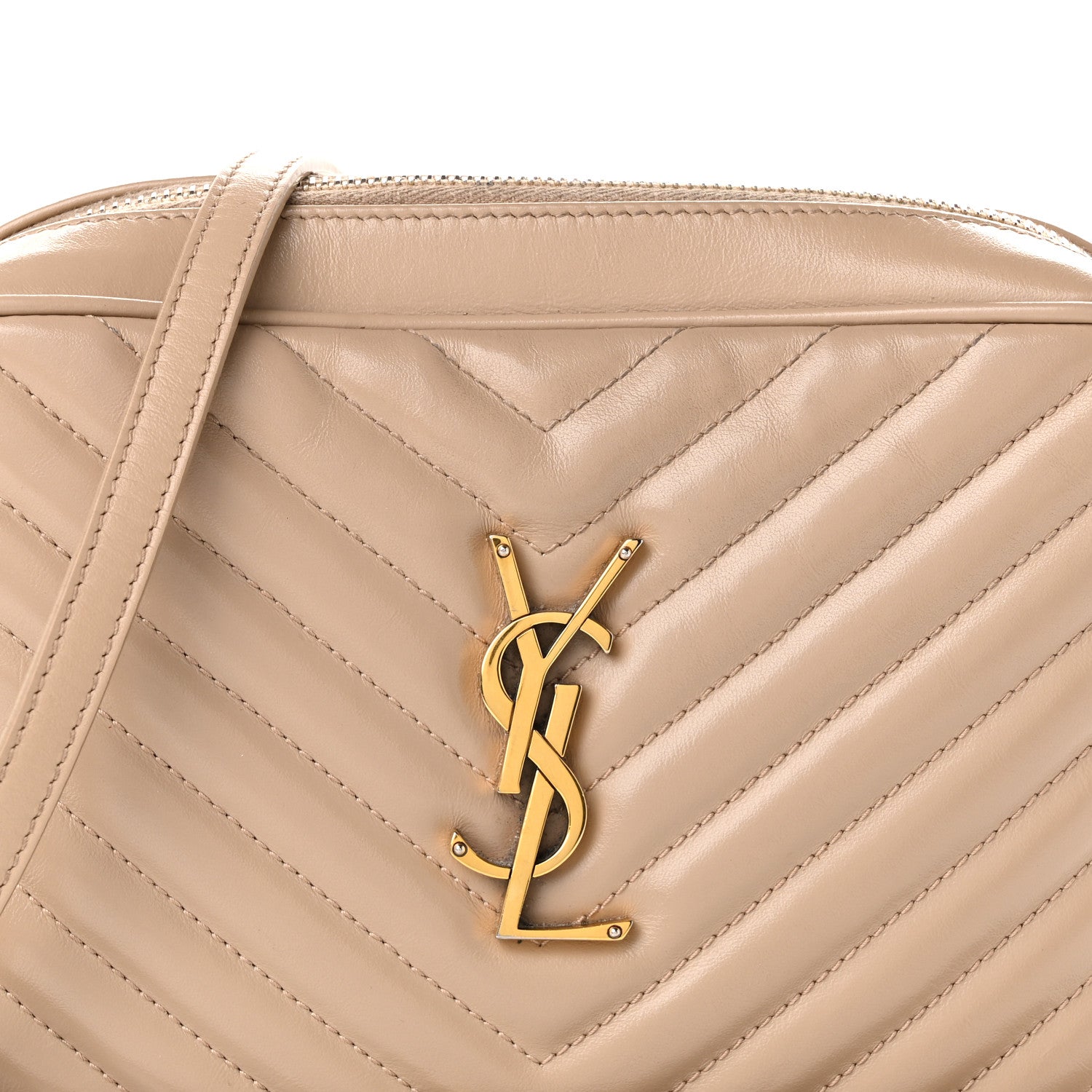 Saint Laurent Calfskin Matelasse Monogram Lou Camera Bag Dark Beige 8 of 10