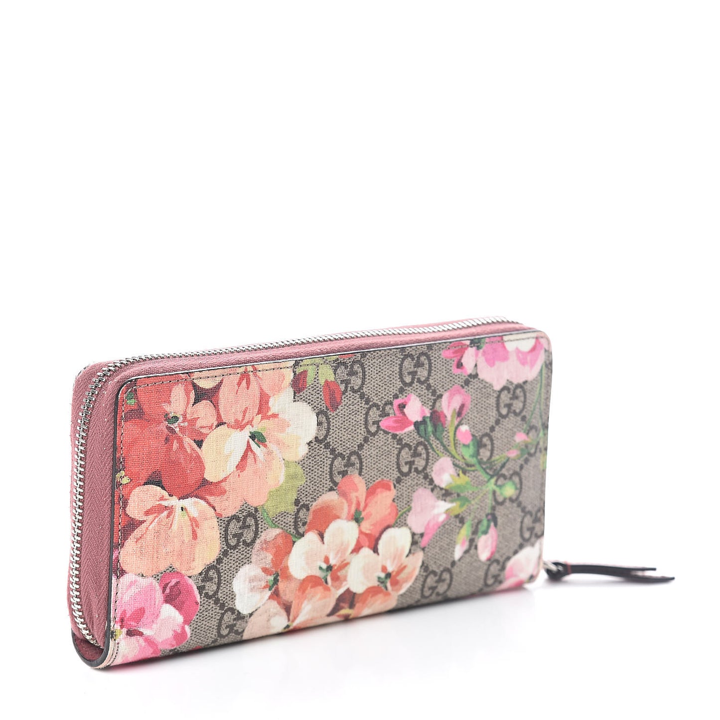 GG Supreme Monogram Blooms Zip Around Wallet Beige Multicolor Dry Rose