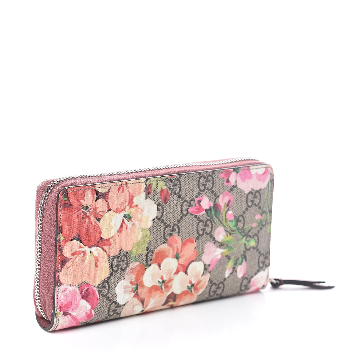 Gucci GG Supreme Monogram Blooms Zip Around Wallet Beige Multicolor Dry Rose 3 of 7