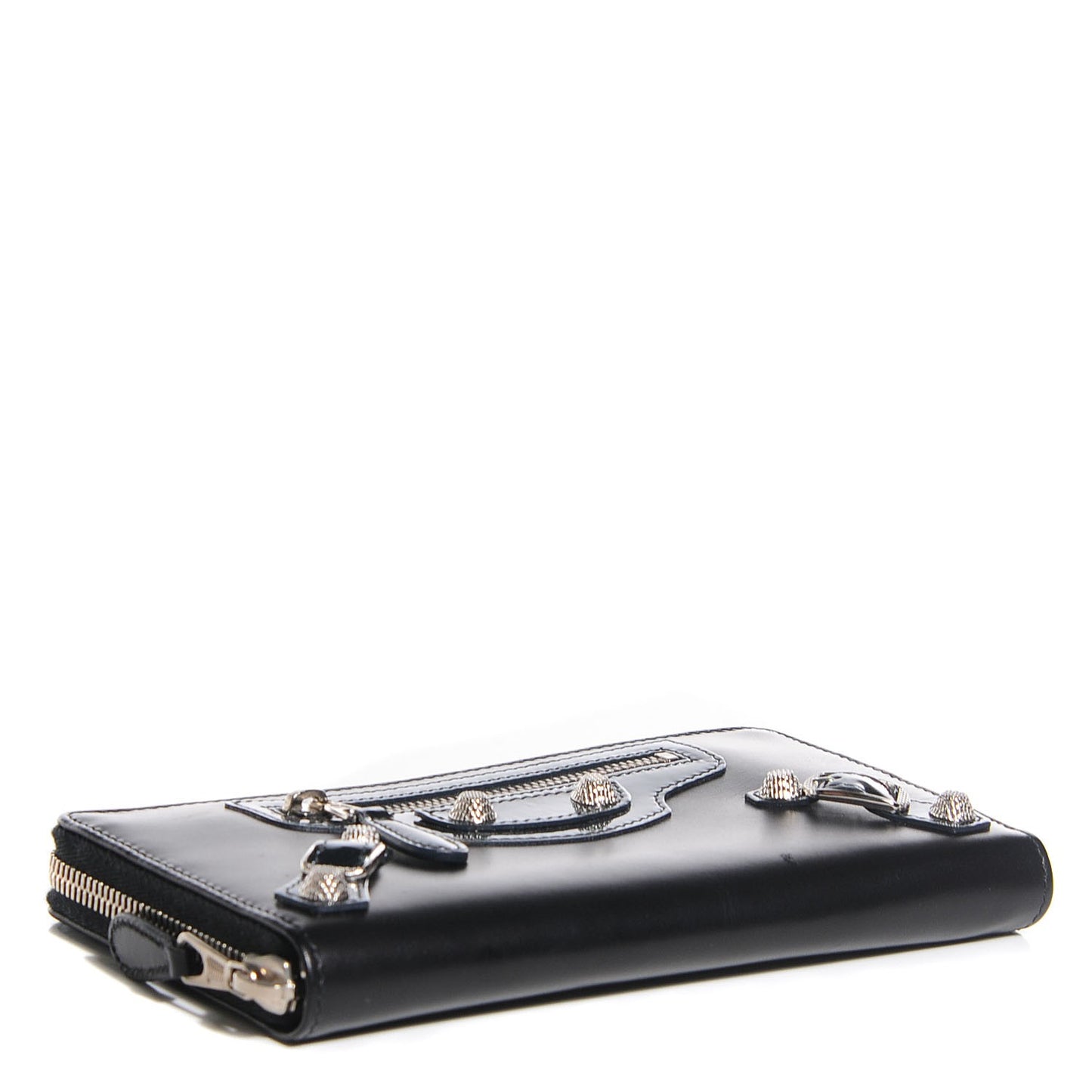 Smooth Calfskin Metallic Patent Giant 12 Silver Hardware Continental Zip Around Wallet Black