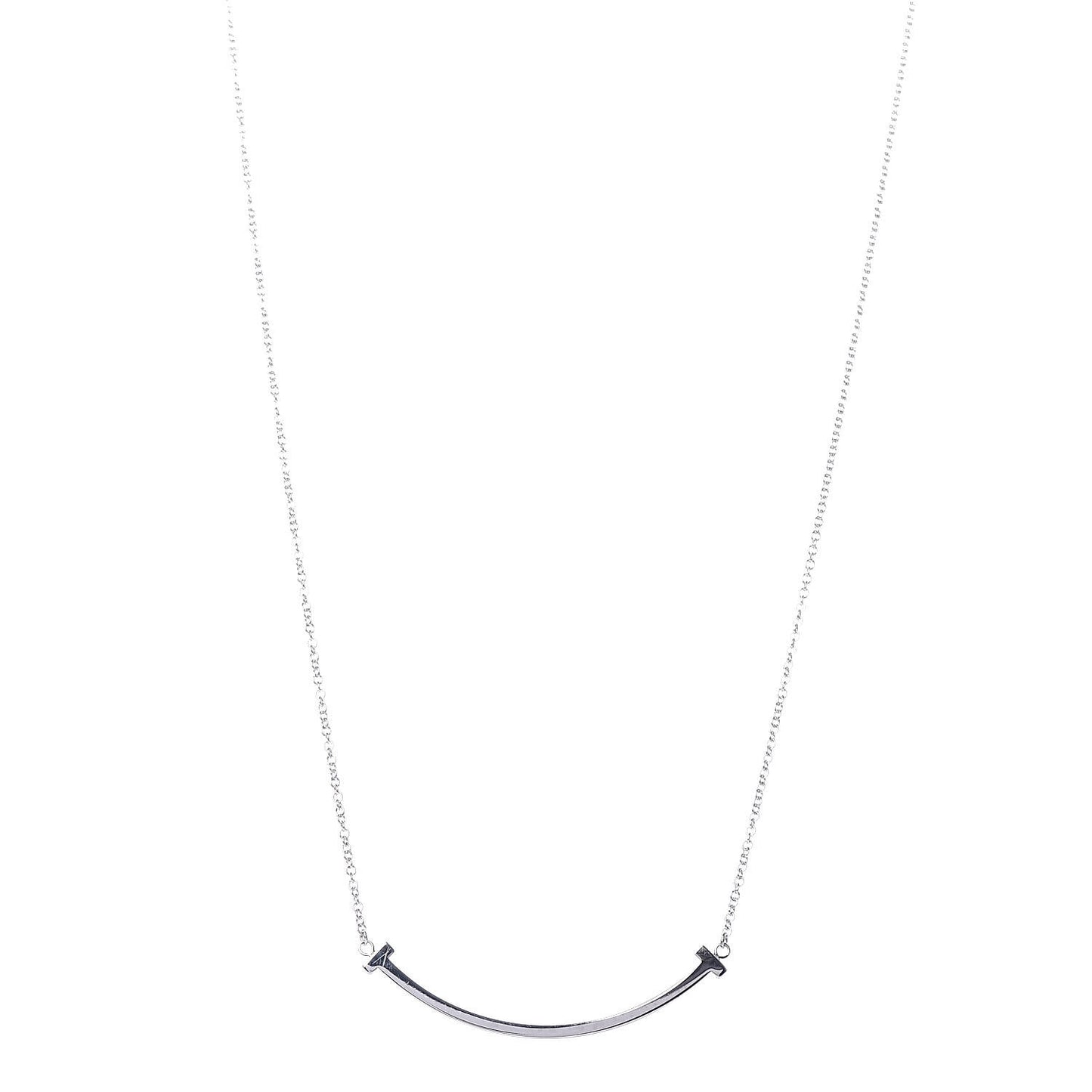 18K White Gold Small T Smile Pendant Necklace