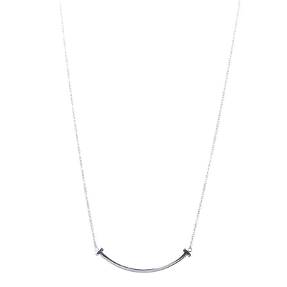 Tiffany 18K White Gold Small T Smile Pendant Necklace 1 of 5