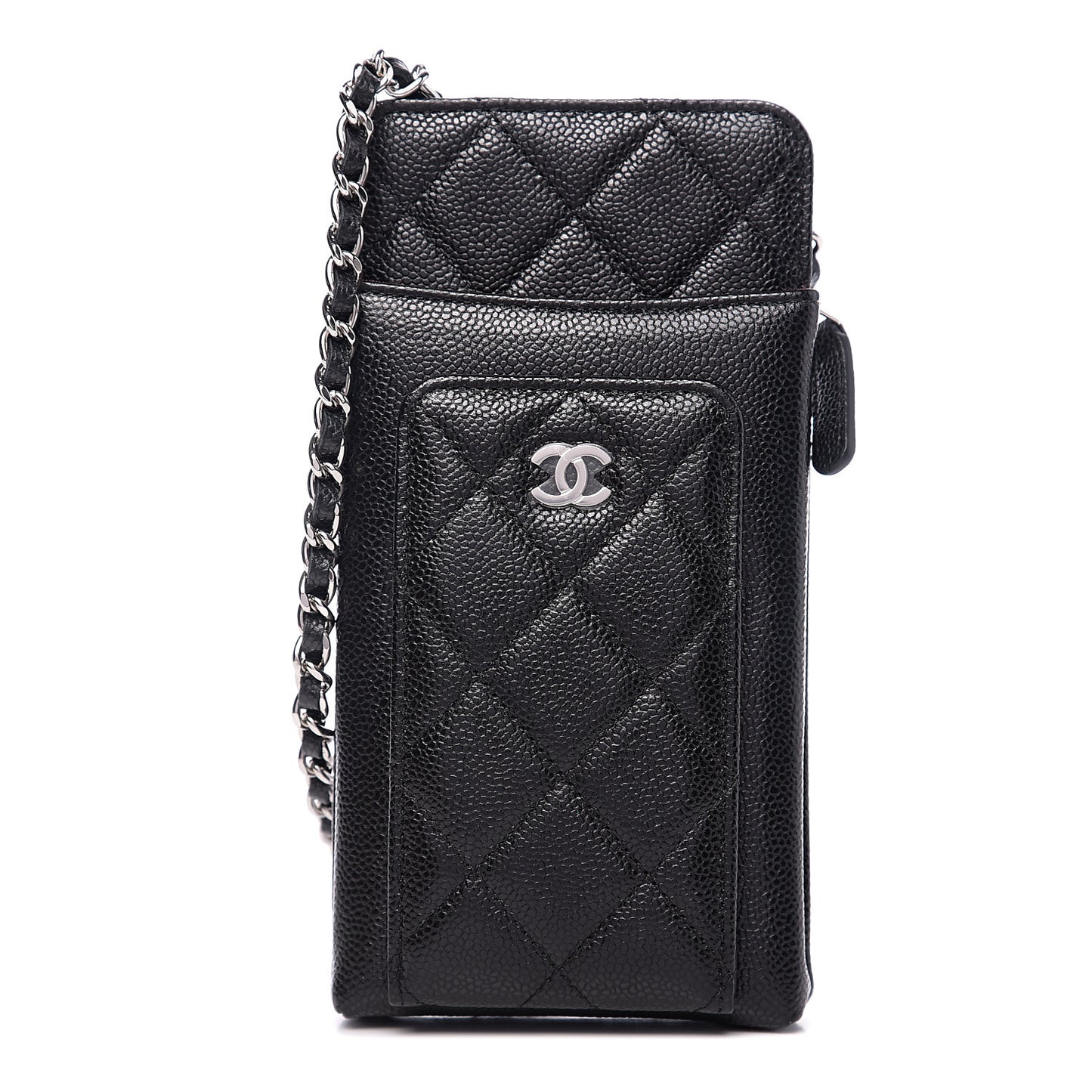 Caviar Quilted Zip Phone Case Black