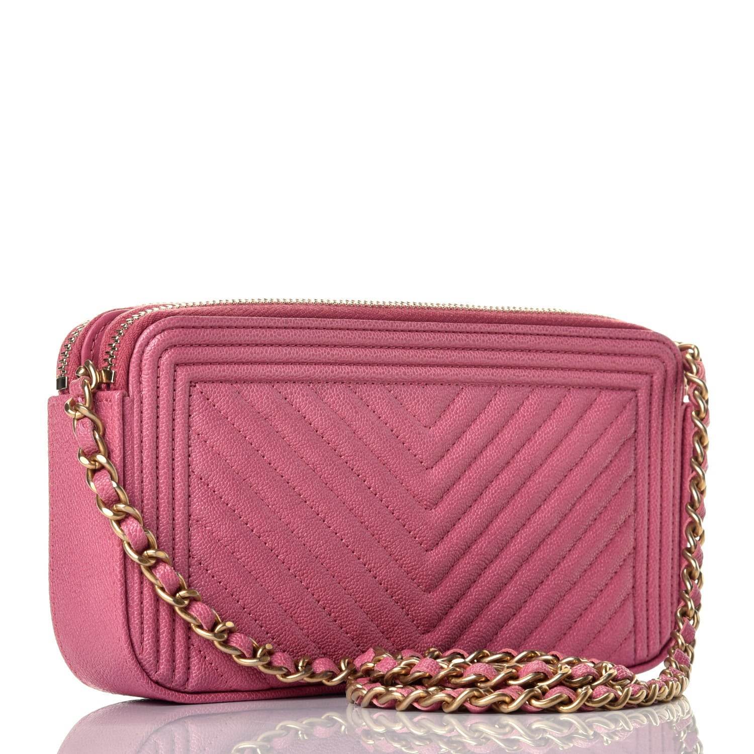Chanel Caviar Chevron Small Boy Clutch With Chain Pink 3 of 10