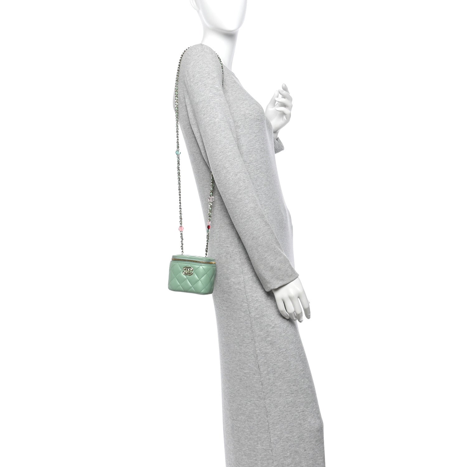 Chanel Lambskin Resin Quilted Mini Heart Mini Vanity Case With Chain Light Green 2 of 10
