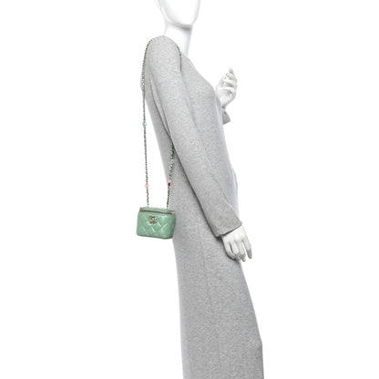 Chanel Lambskin Resin Quilted Mini Heart Mini Vanity Case With Chain Light Green 2 of 10