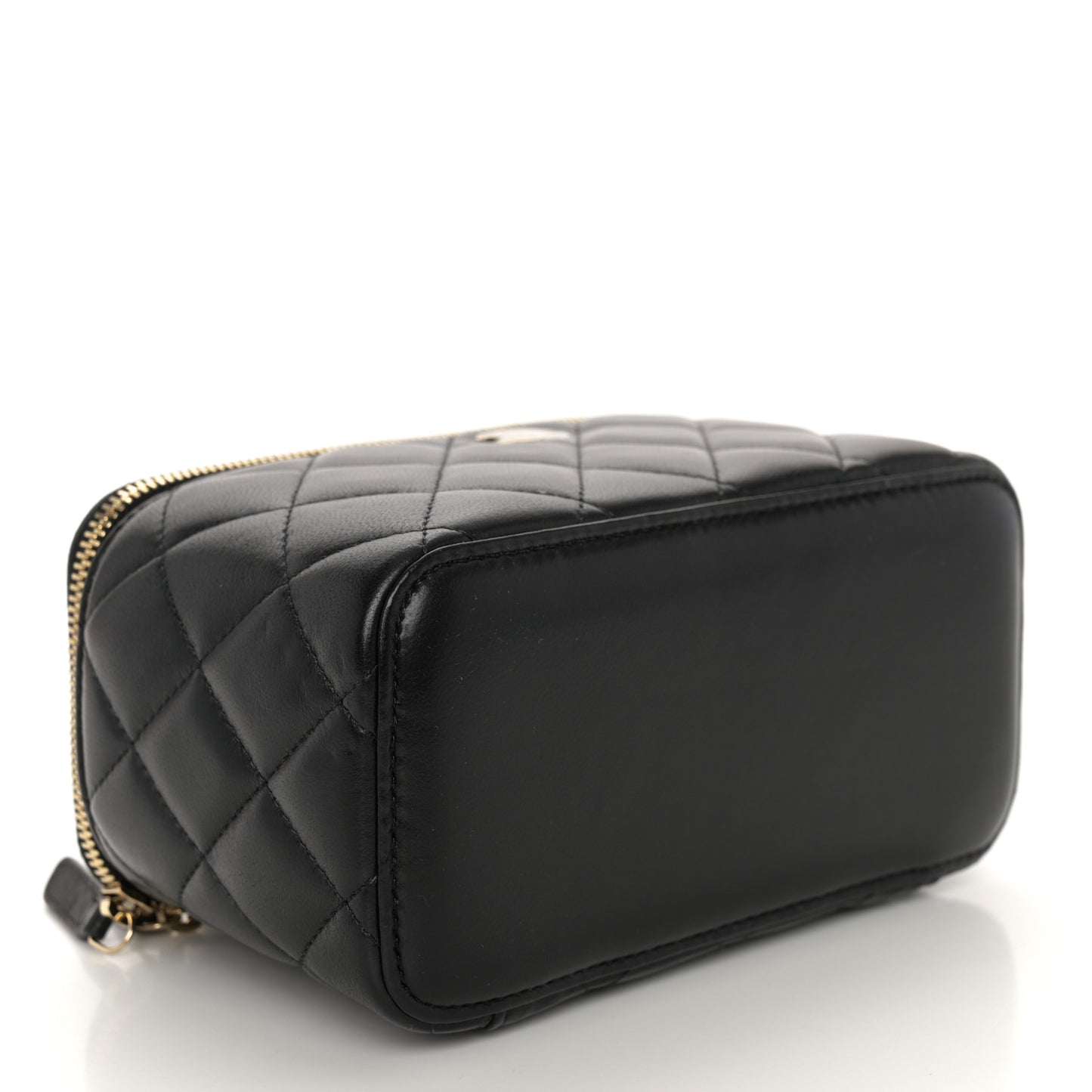 Lambskin Quilted Small Vanity Case With Chain Black