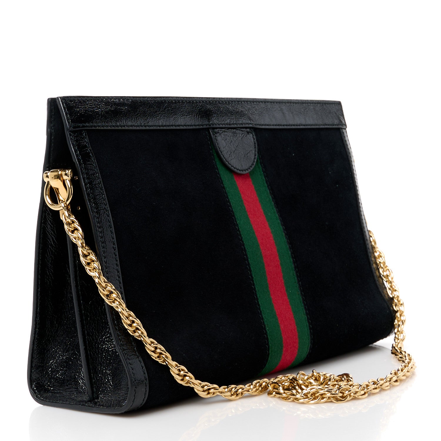 Gucci Suede Patent GG Web Medium Ophidia Chain Shoulder Bag Black 3 of 11