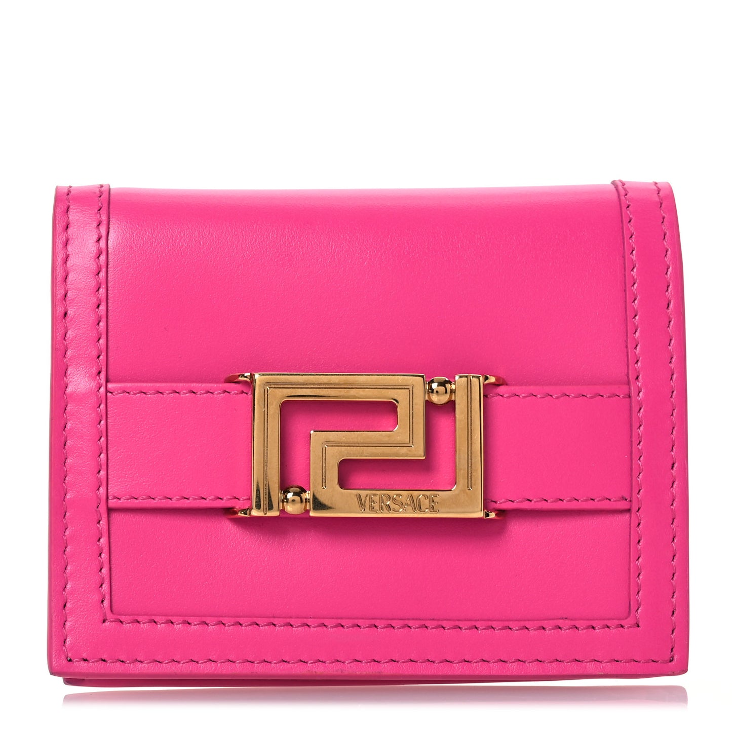 Calfskin Greca Bi Fold Wallet Glossy Pink