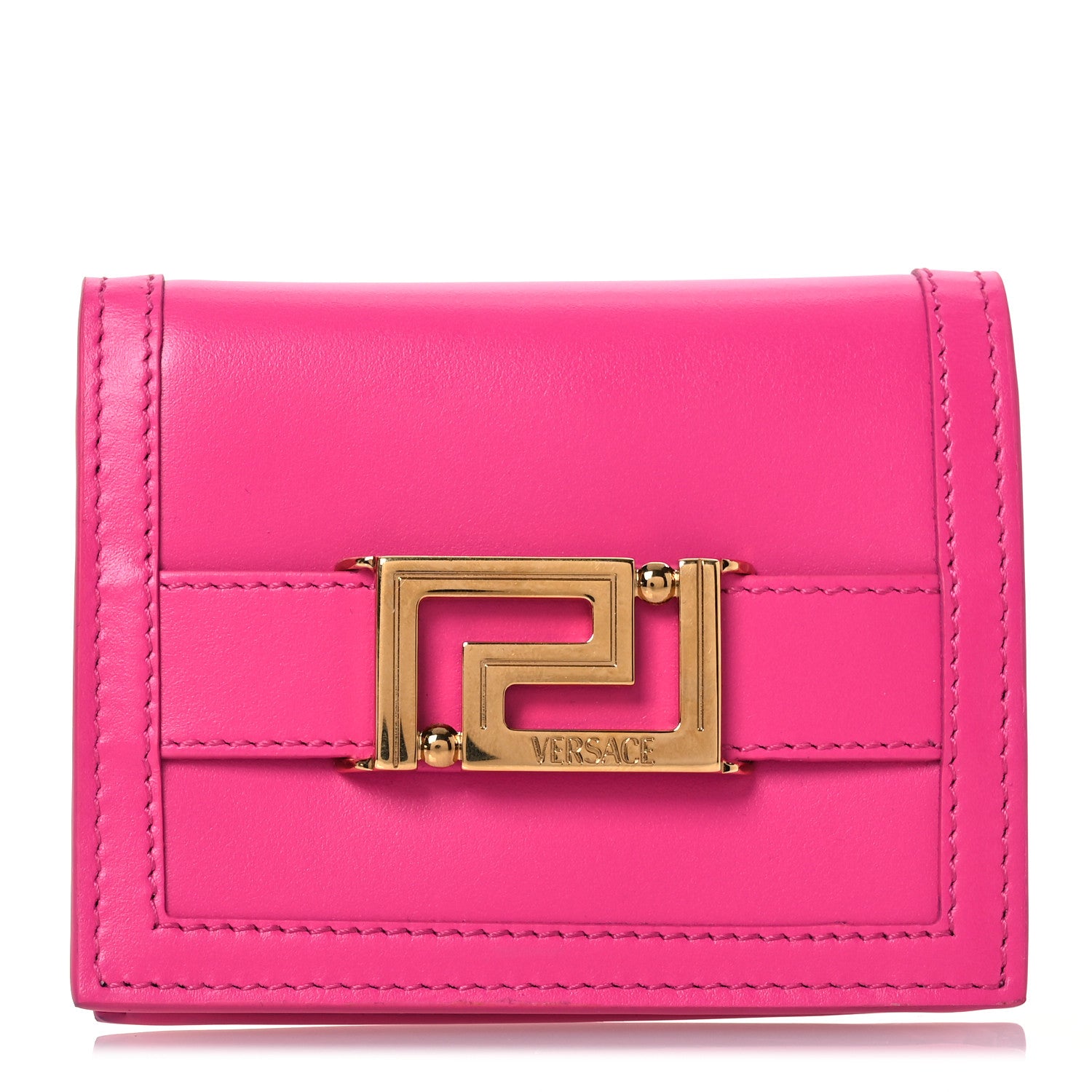 Versace Calfskin Greca Bi Fold Wallet Glossy Pink 1 of 12