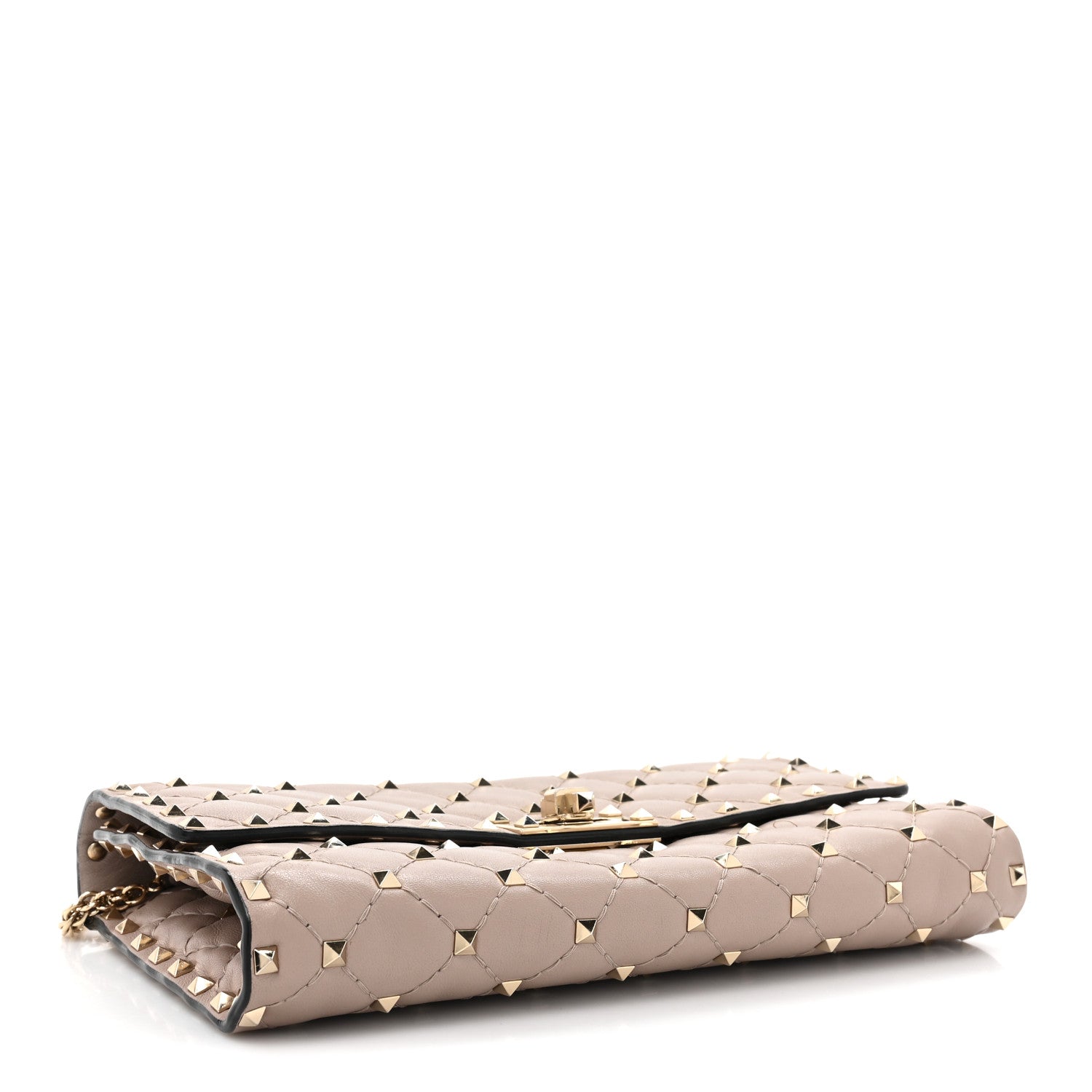 Valentino Garavani Lambskin Rockstud Spike Wallet on Chain Poudre 4 of 10