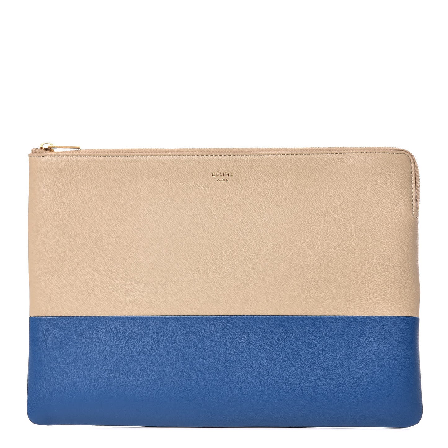 Lambskin Bi-Color Solo Clutch Pouch Beige Sea