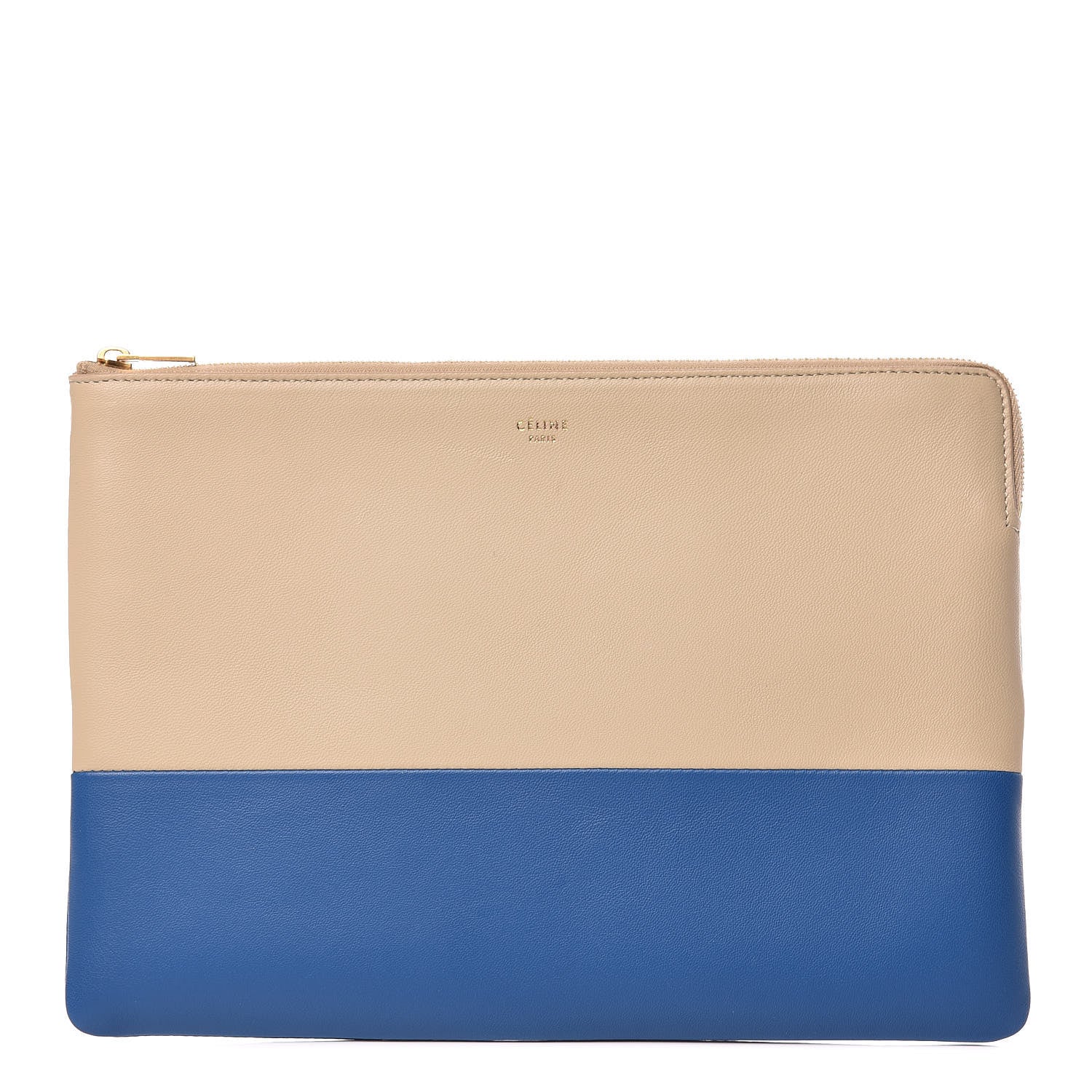 Celine Lambskin Bi-Color Solo Clutch Pouch Beige Sea 1 of 10