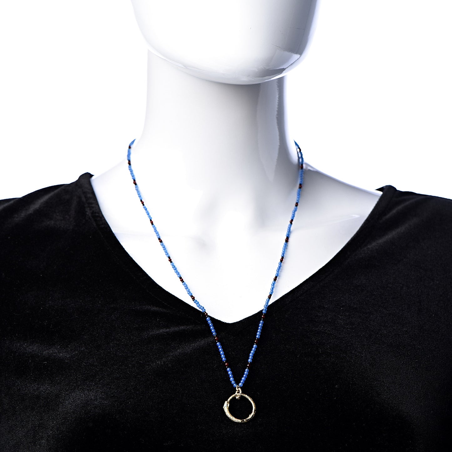 18K Yellow Gold Chalcedony Turquoise Ouroboros Pendant Necklace