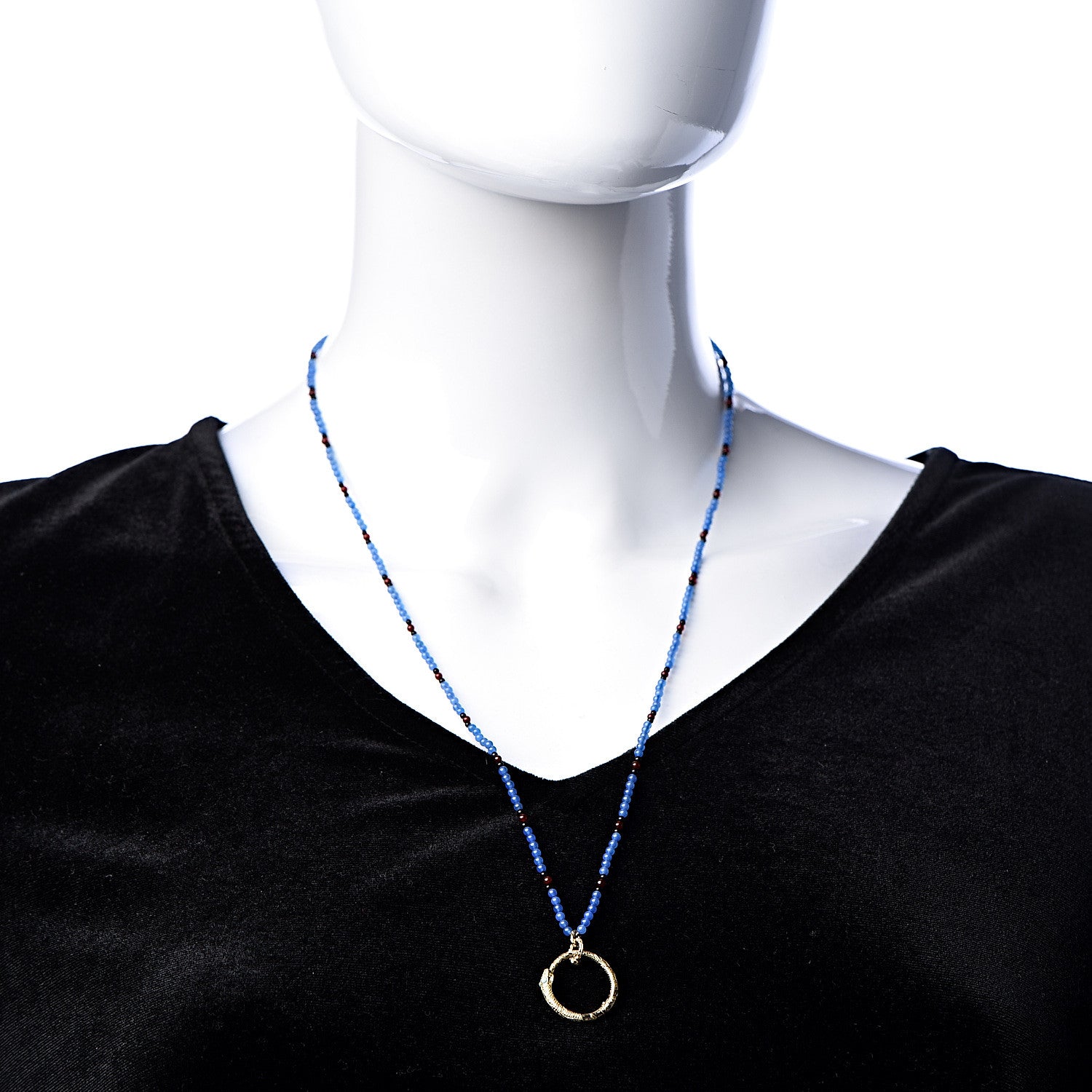 Gucci 18K Yellow Gold Chalcedony Turquoise Ouroboros Pendant Necklace 2 of 6