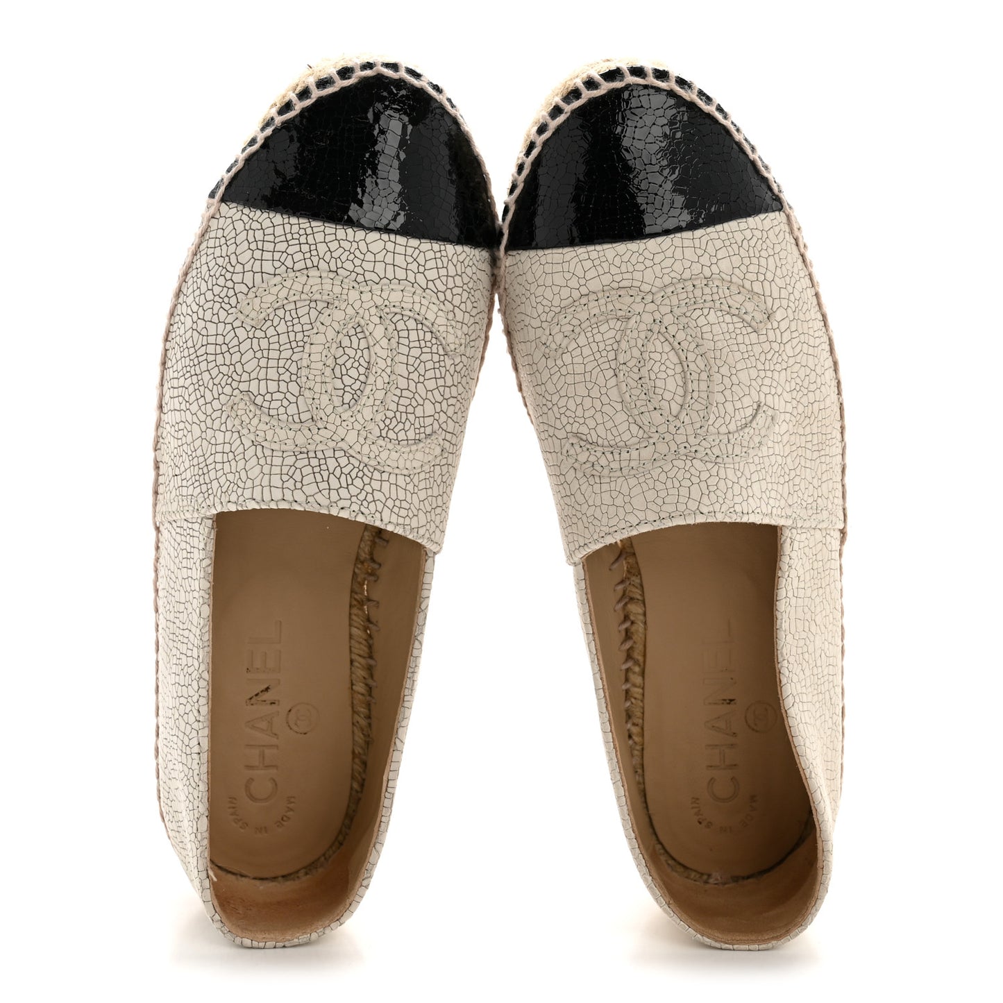 Crackled Calfskin Espadrilles 36 Light Beige Black