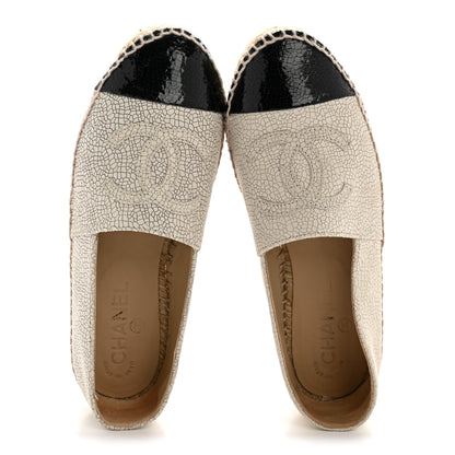 Chanel Crackled Calfskin Espadrilles 36 Light Beige Black 2 of 13