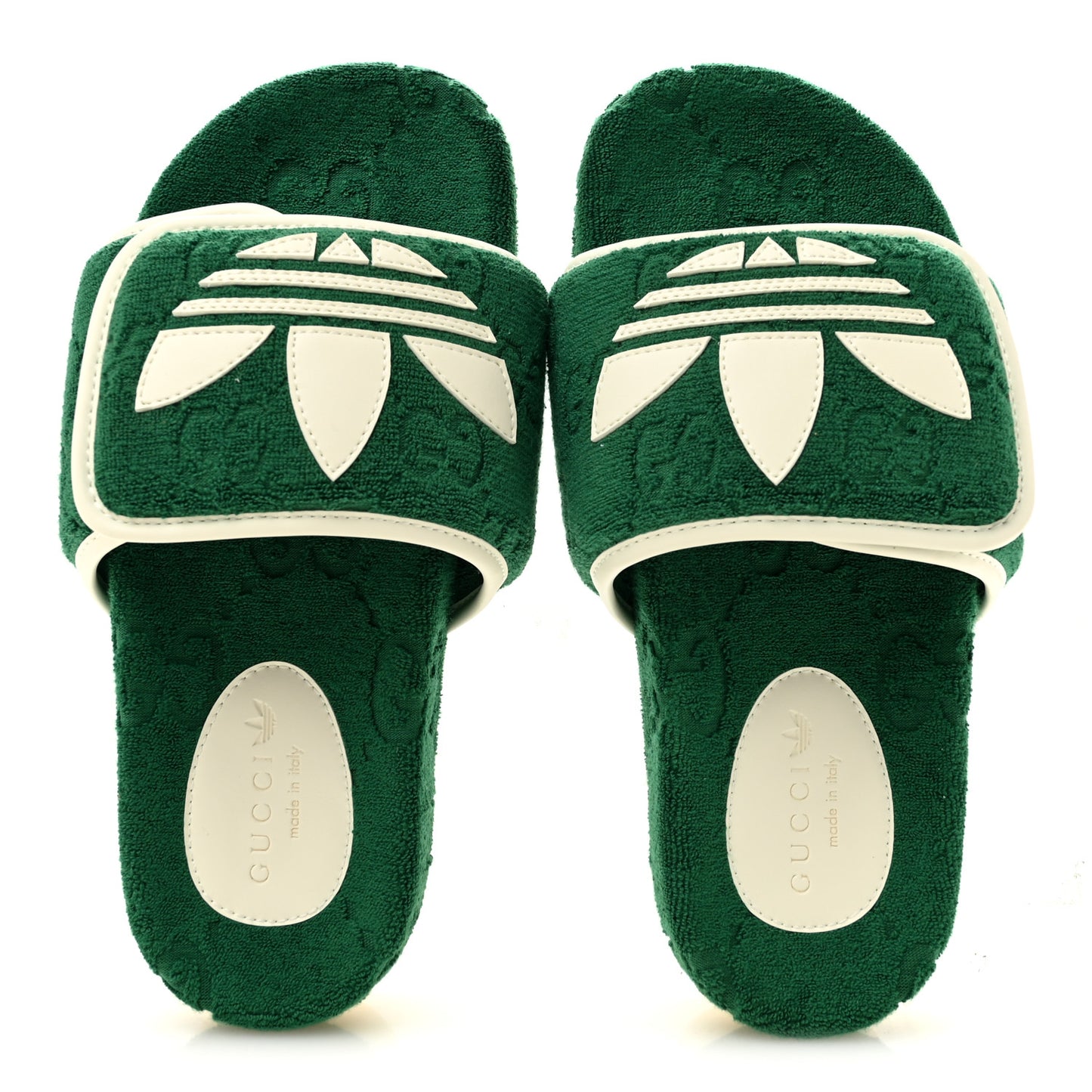 X ADIDAS Terry Cloth Trefoil GG Monogram Womens Platform Sandals 36 Green Off White
