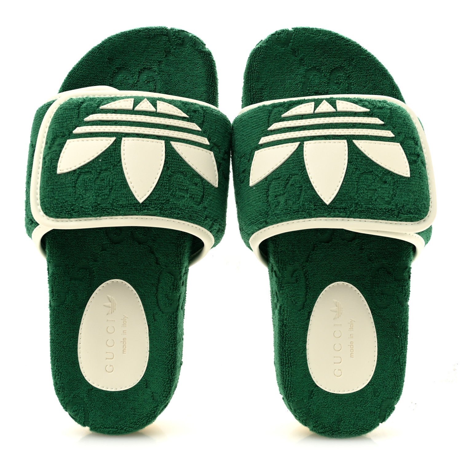 Gucci X ADIDAS Terry Cloth Trefoil GG Monogram Womens Platform Sandals 36 Green Off White 2 of 9