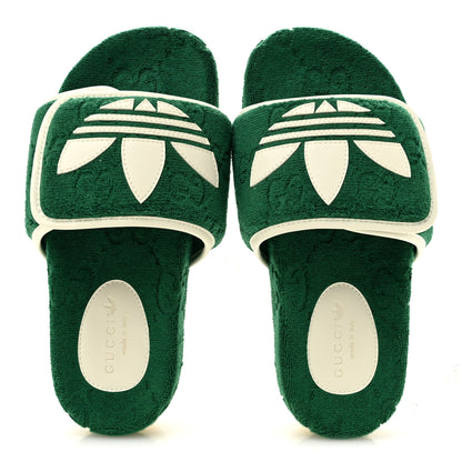 Gucci X ADIDAS Terry Cloth Trefoil GG Monogram Womens Platform Sandals 36 Green Off White 2 of 9