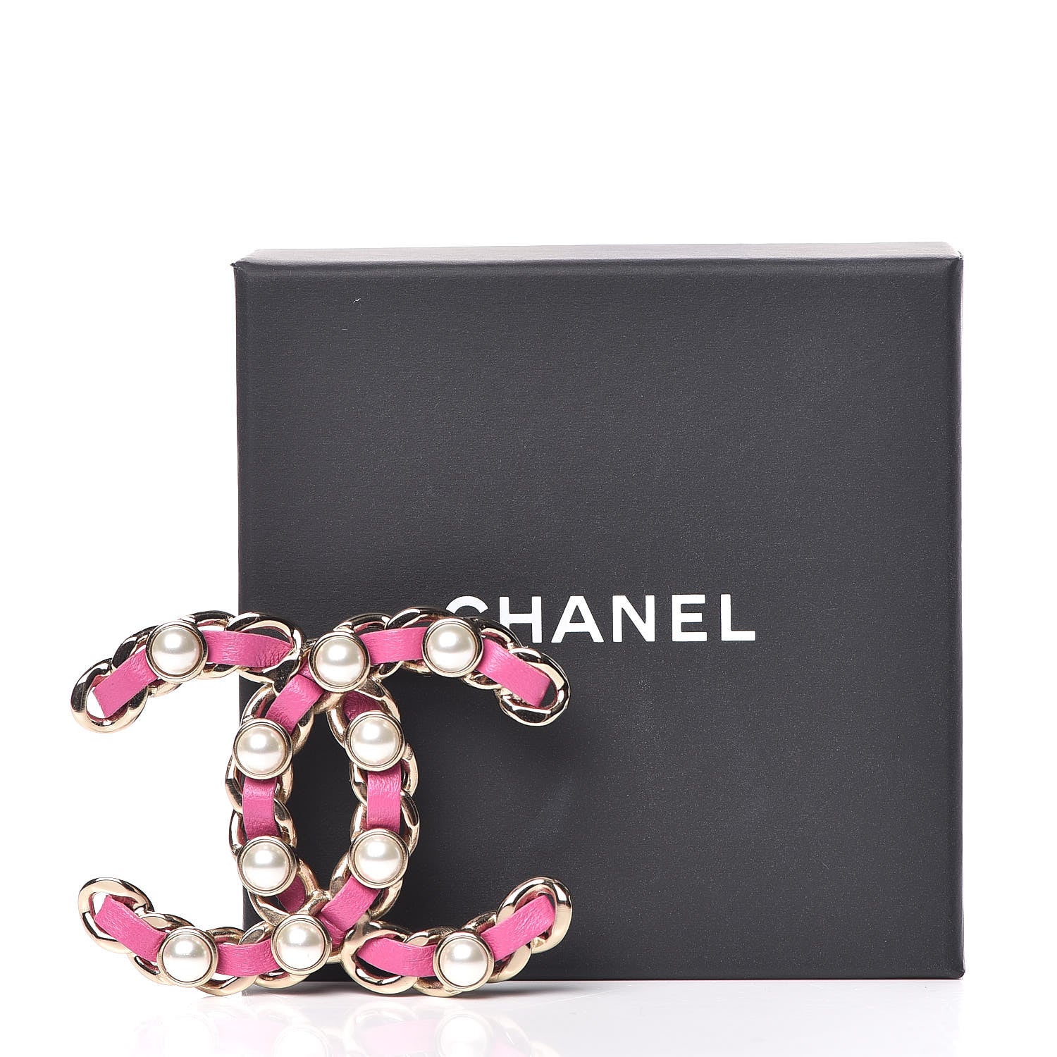 Chanel Lambskin Pearl Chain CC Brooch Pink Gold 5 of 5