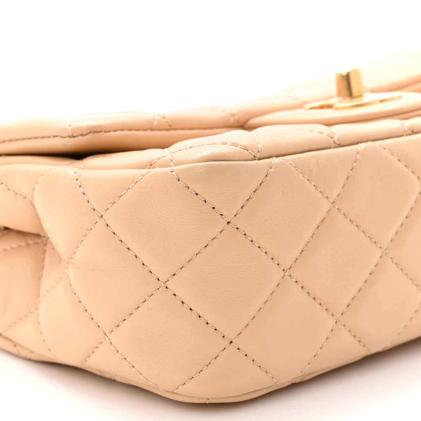 Lambskin Quilted Mini Rectangular Pearl Crush Flap Beige