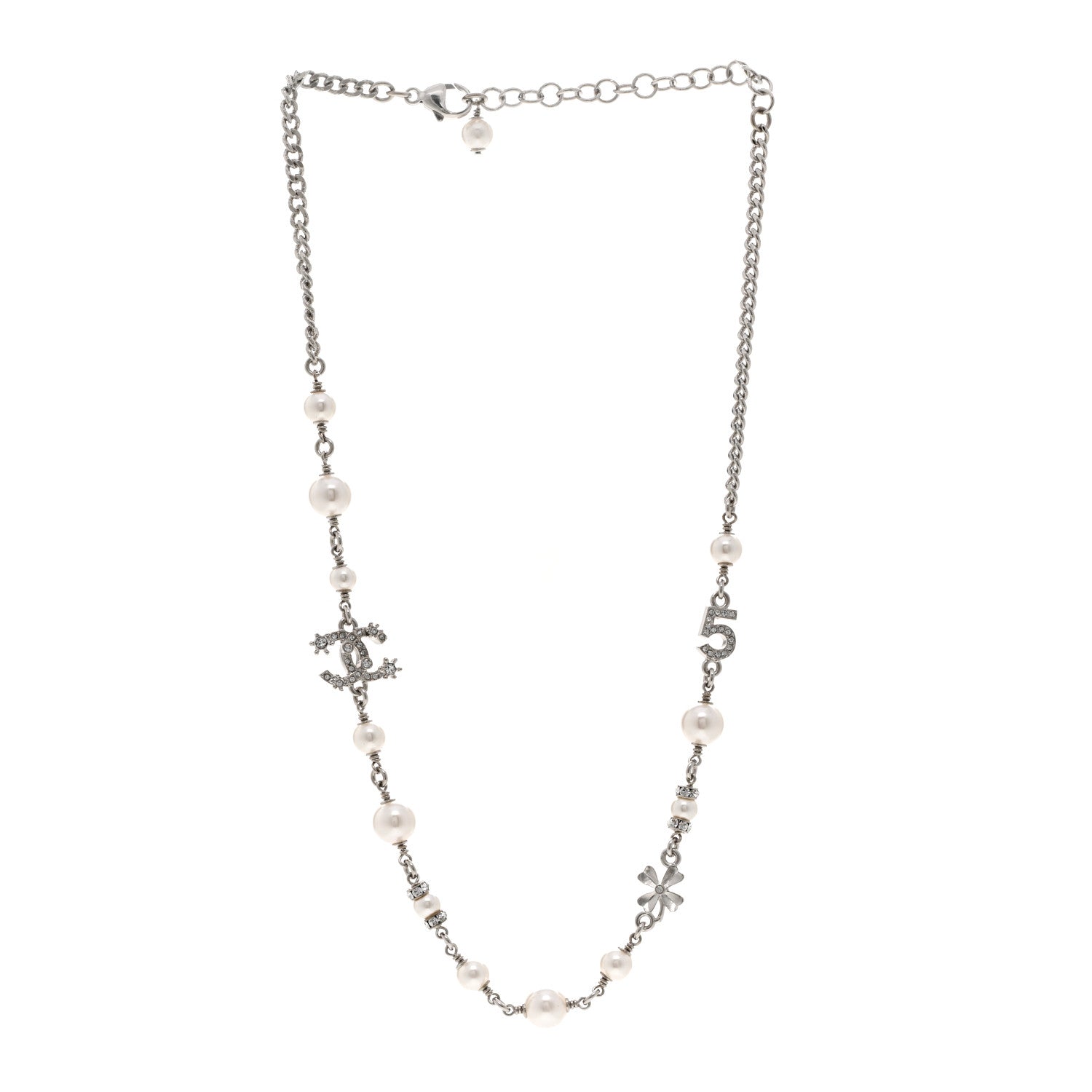 Chanel Crystal Pearl Star 5 CC Necklace Silver 3 of 5