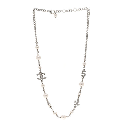 Chanel Crystal Pearl Star 5 CC Necklace Silver 3 of 5
