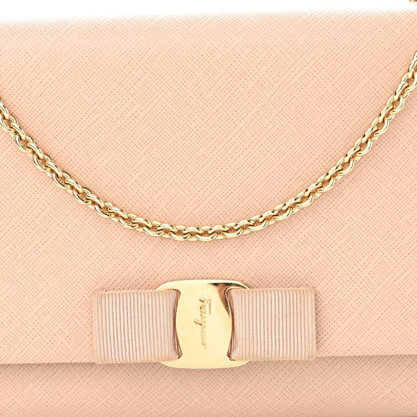 Hammered Calfskin Mini Miss Vara Bow Chain Bag New Bisque