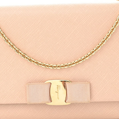 Salvatore Ferragamo Hammered Calfskin Mini Miss Vara Bow Chain Bag New Bisque 7 of 9