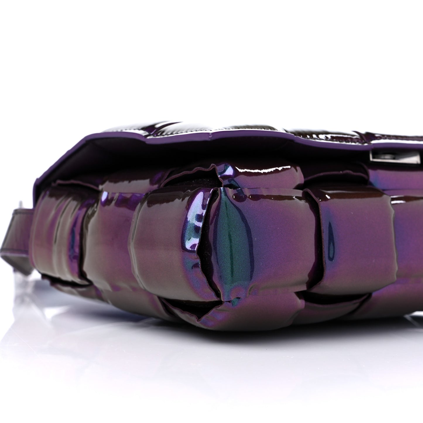 Glossy Nail Polish Nappa Maxi Intreccio Padded Cassette Crossbody Bag Holographic