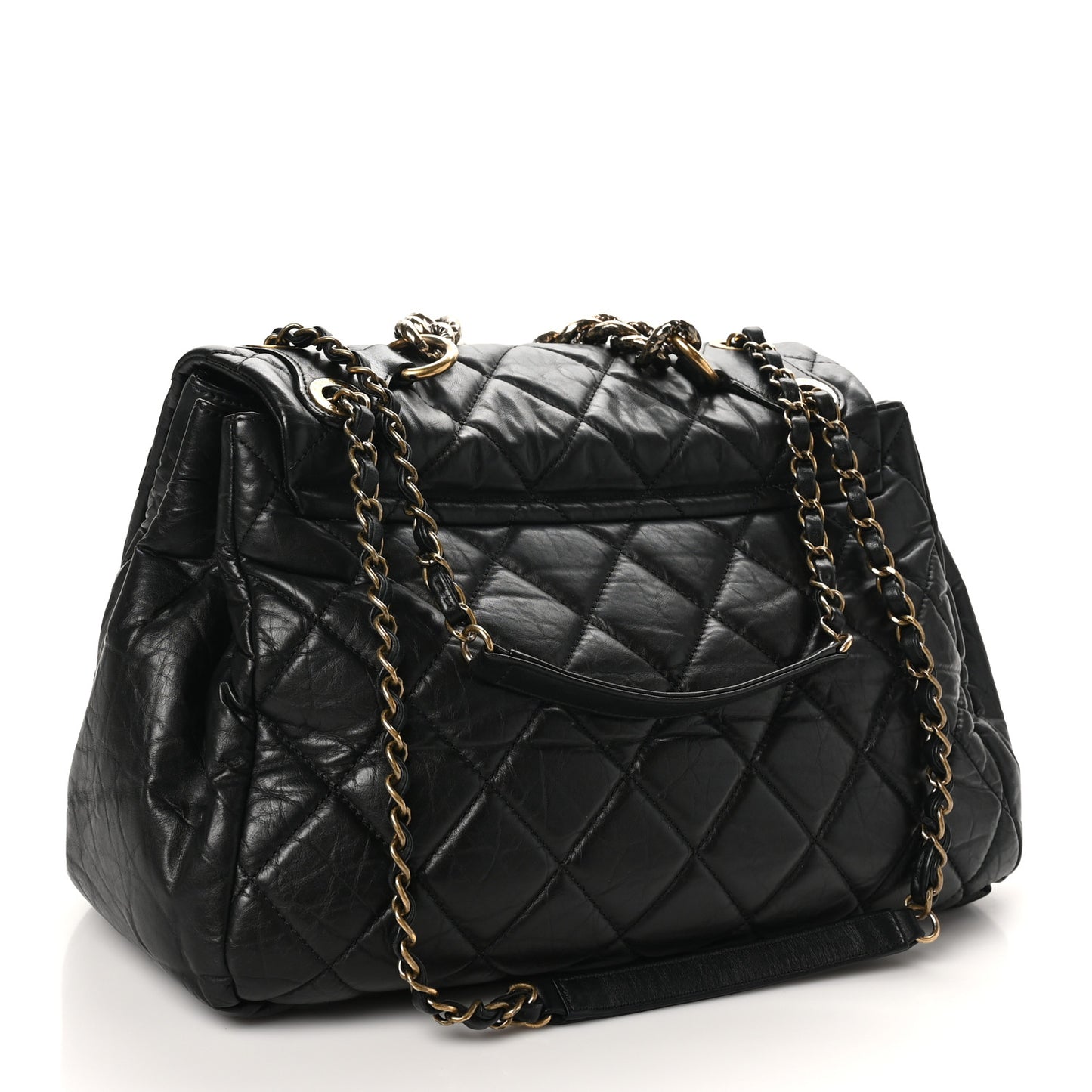 Aged Calfskin Quilted Large Pondichery Flap Black