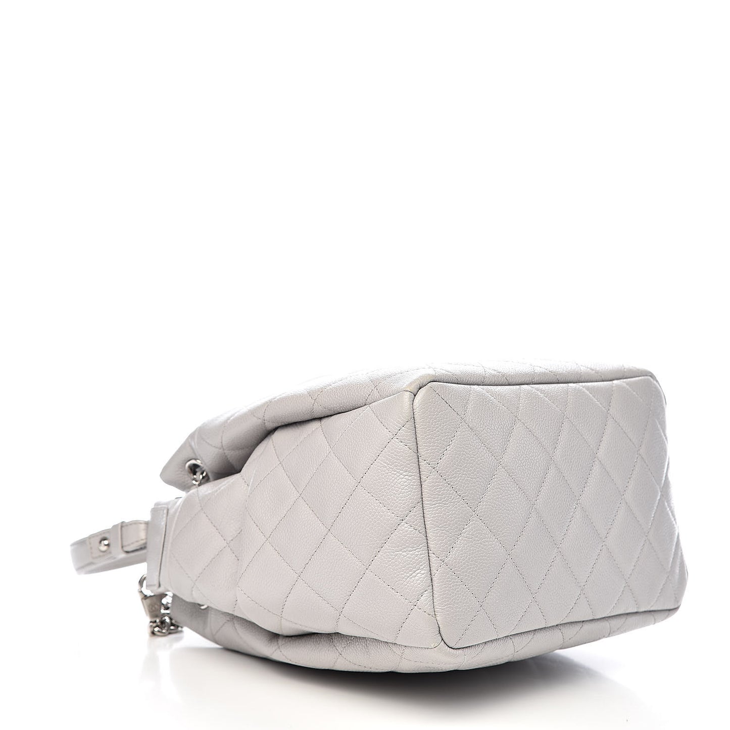 Grained Calfskin Quilted Medium CC Chain Bucket Drawstring Bag Light Grey