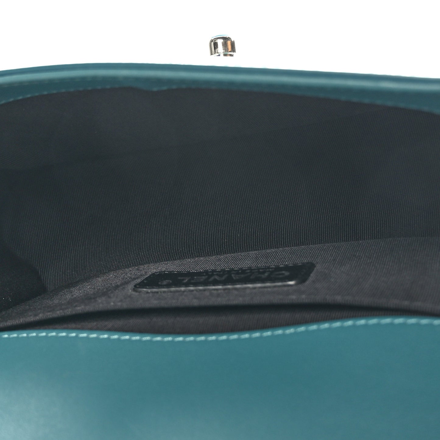 Patent Calfskin Quilted Small Plexiglass Boy Flap Turquoise