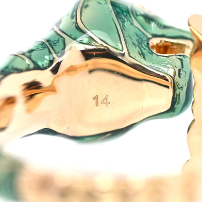 Gucci 18K Yellow Gold Diamond Enamel Le Marche Des Merveilles Feline Ring Green 53 6.5 5 of 6