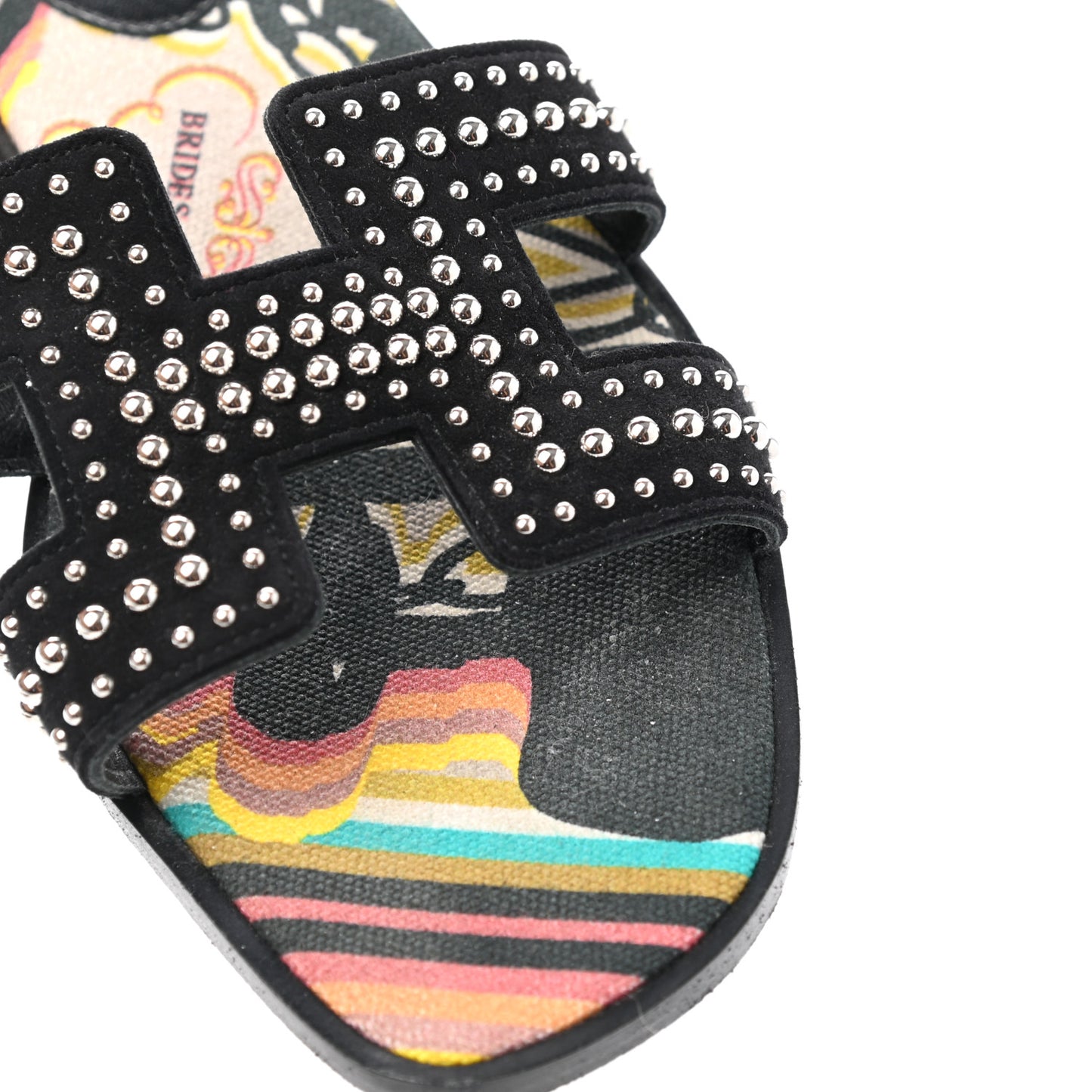 Suede Goatskin Studded Oran Sandals 35.5 Black